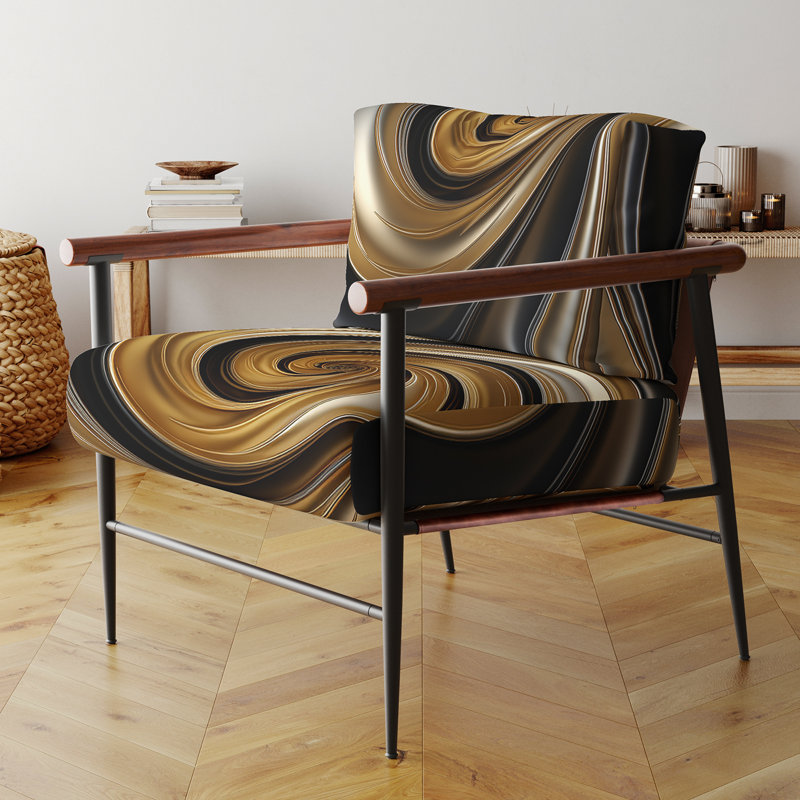 Fauteuil abstrait géométrique en marbre mauve et bleu abstrait de 25 po de largeur, Noir, noir, noir, noir