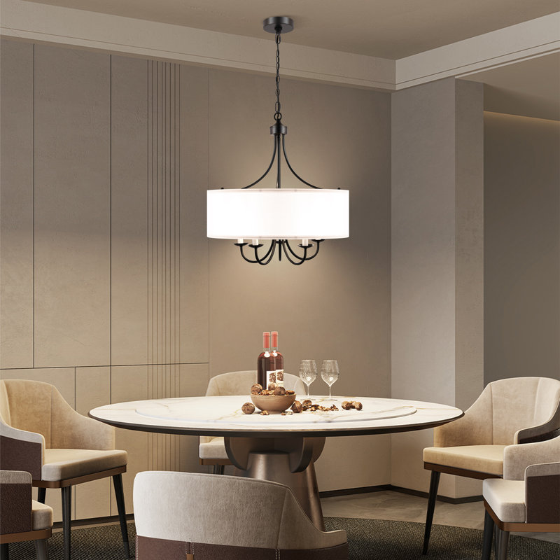 Noetzel 5 - Light Dimmable Drum Chandelier Dining Room Light Fixtures over Table Chandelier With Shades Dining Room Lights