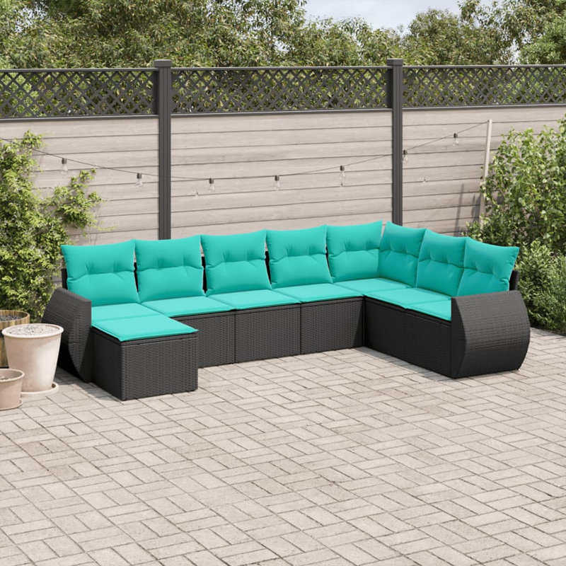  Ensemble de canapé de patio 8 pièces avec coussins en rotin de polyester noir