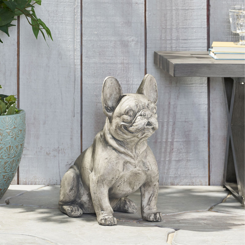 Sculpture de jardin d'extérieur, bouledogue français, gris