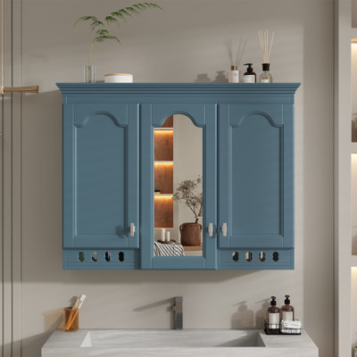 Armoire à miroir murale 35 pouces tout-en-un avec tablettes réglables, charnières à fermeture en douceur, pour meuble-lavabo, salon, rangement de chambre à coucher