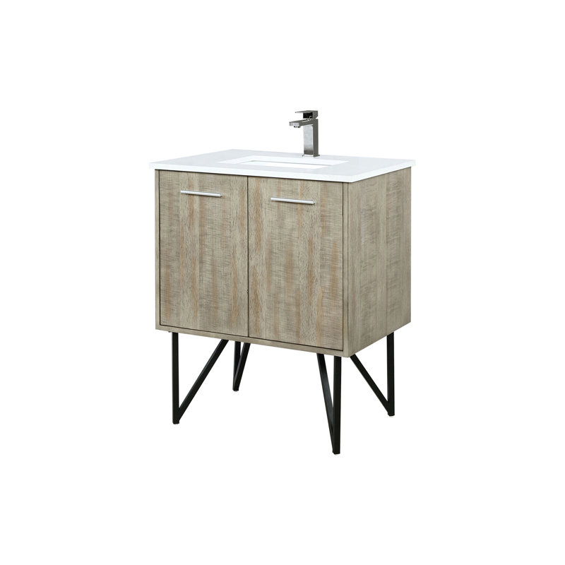 Ensemble de meuble-lavabo rustique en acacia l 30 po x P 20 po, comptoir en quartz et robinet