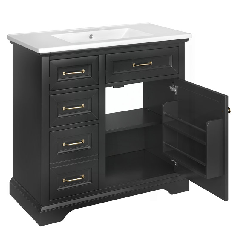 Meuble-lavabo 36 po avec comptoir en céramique, Noir