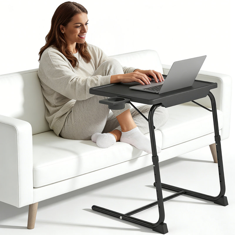 Adjustable TV Tray Table With Cup Holder,comfortable Laptop Stand For Bed & Sofa