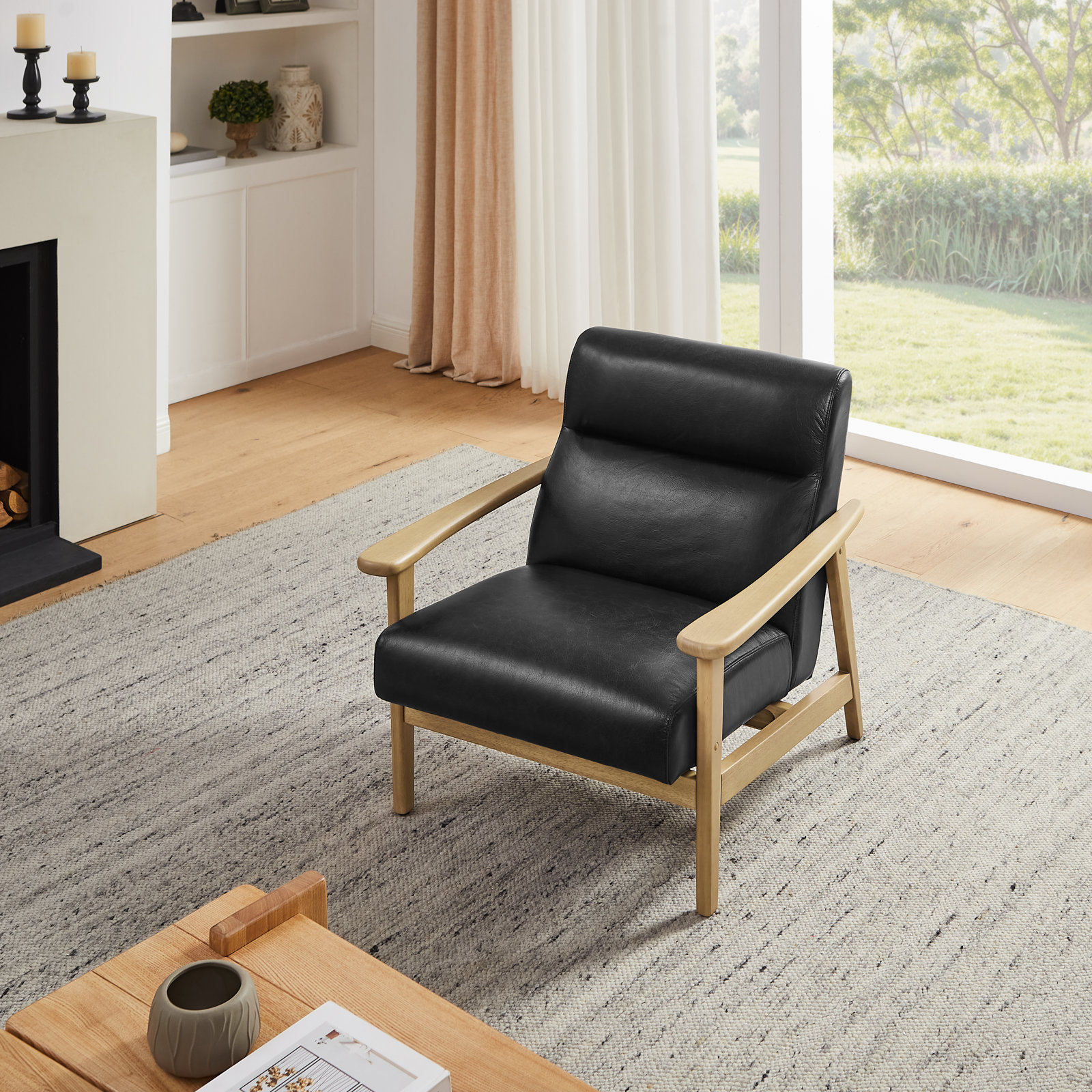 Ford Genuine Leather Solid Wood Armchair, Onyx Genuine Leather