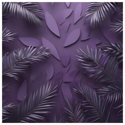 Purple Palm Leaves Bath Mat