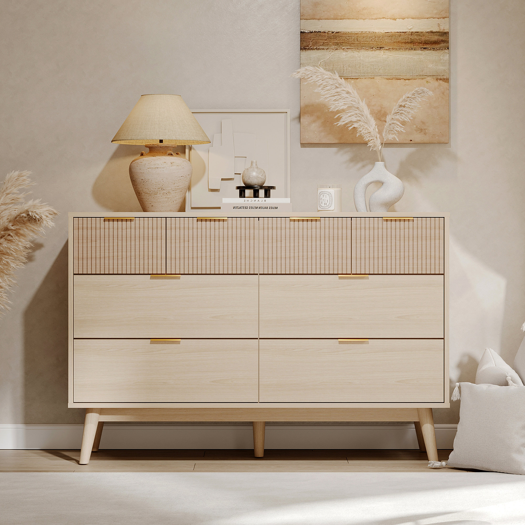 gold color dresser evolur Aurora 7-Drawer Double Dresser, Metallic Gold Dust