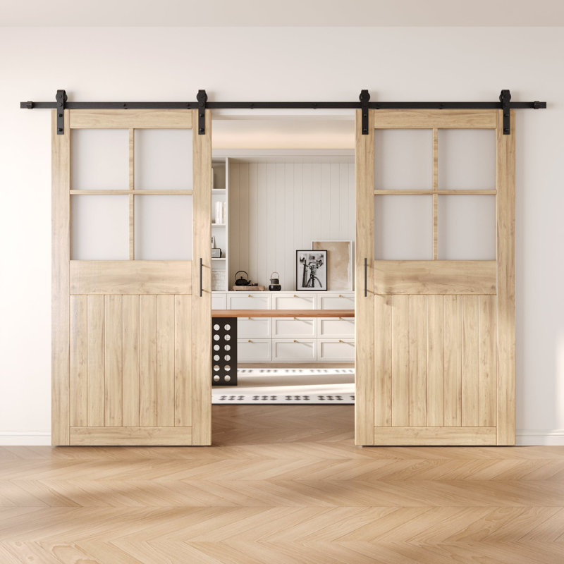 Portes de grange en verre givré non assemblées et non finies avec ensemble de quincaillerie d'installation sans dérivation de 26 po x 84 po Homacer