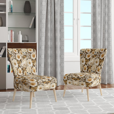 Beige Boho Chic Poppy Blooms - Upholstered Farmhouse Side Chair, Rustic Floral Accent Chair