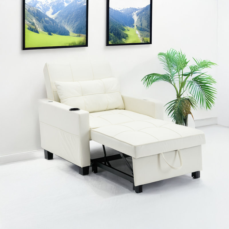 Fauteuil convertible convertible avec ports USB, Tissu blanc