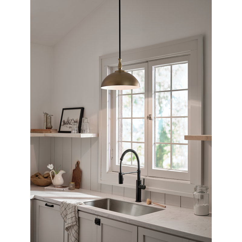 1 - Light Single Pendant, 14" H x 14" W x 14" D, Natural Brass