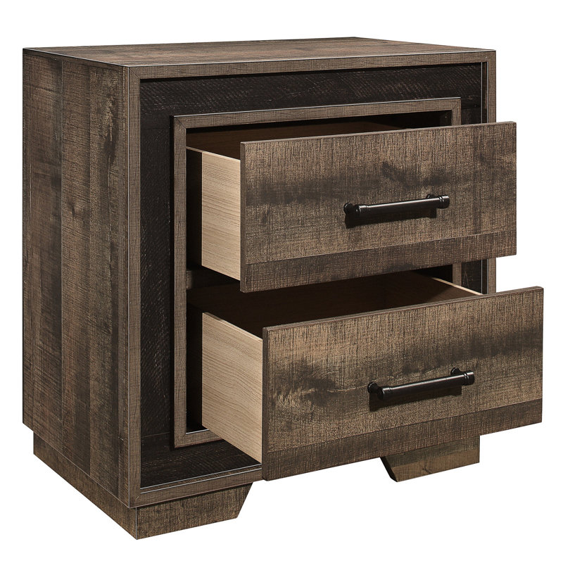 Rustic Nightstand For Bedroom, And Dark Ebony Finish With 2 Drawers, Bedroom Furniture Item