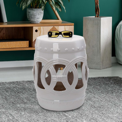 Tabouret de jardin 14 po x 17 po en céramique avec anneau double noué et matériau émaillé robuste, table de bout décorative