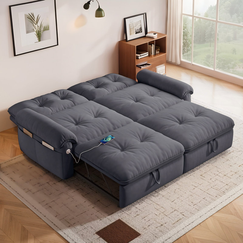 Canapé-lit convertible 2 en 1 multifonctionnel avec poches latérales, lit escamotable moderne en velours de 73 po pour salon de chambre à coucher de bureau