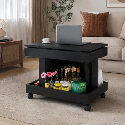 Table d'appoint mobile pivotante à 360 ° avec roulettes, table de bout à roulettes multifonctionnelle avec rangement, petite table de chevet pour le salon de la chambre à coucher