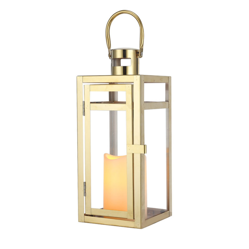 11.81'' High Stainless Steel Decorative Lantern With Tempered Glass, Gold