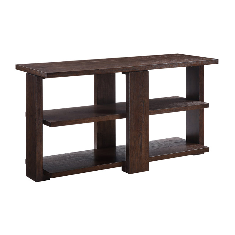 Table rectangulaire en noyer à 2 tablettes pour le hall d'entrée, fabriquée en bois de peuplier