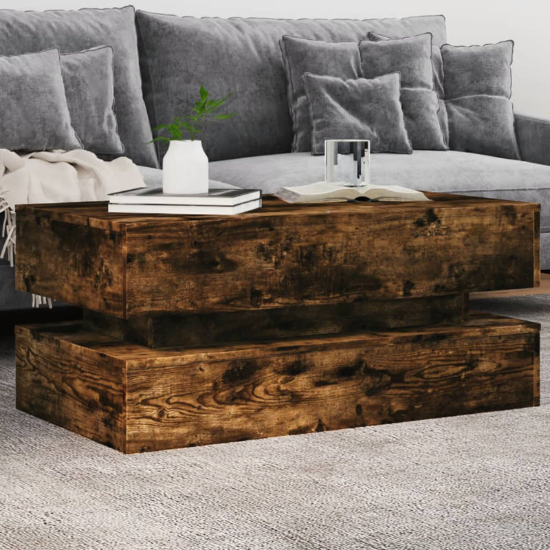  Table basse avec lumières DEL chêne fumé 35,4 po x 19,7 po x 15,7 po