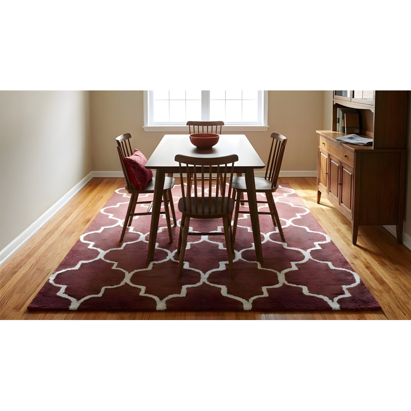 Tapis traditionnel rouille en laine touffeté à la main à motif géométrique rouille