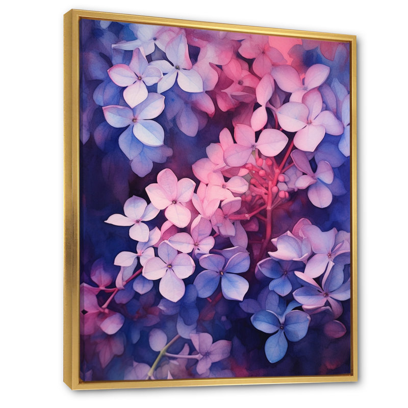"Pink Blue Lilac Blossoms", impression sur toile encadrée, Cadre flottant doré, H 40 po x l 30 po x P 1,5 po