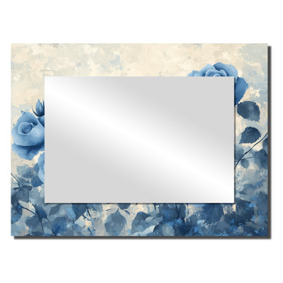 Jardin de roses bleues en velours II - miroir floral pour décoration murale - imprimé sur métal
