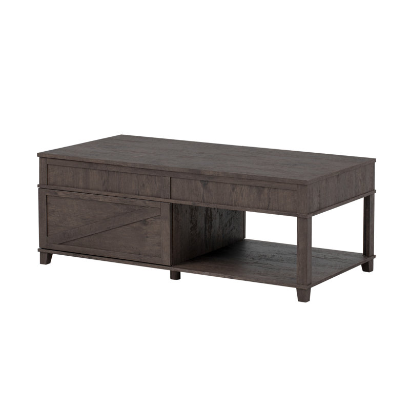 Table basse à plateau relevable U-Can avec compartiment caché, tablette ouverte et bureau réglable, brun, Brun antique