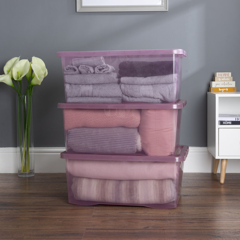 Wham Crystal 45L Plastic Storage Boxes Set of 3 Tint Dusky Orchid