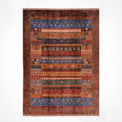 Original Hand Knotted Traditional Pattern Brown Wool and Cotton Rug
