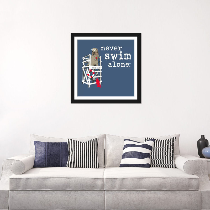 «Never Swim Alone», impression sur toile, Papier avec cadre noir, Blanc, H 24 po x l 24 po x P 1 po