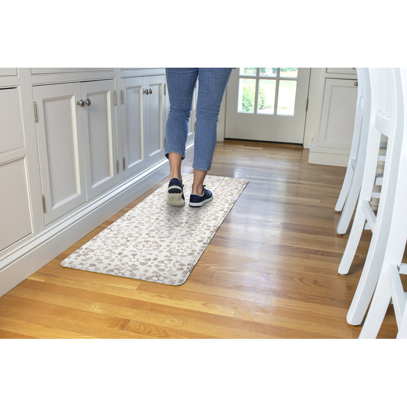 Taupe and White Floral Tile Anti-Fatigue Comfort Mat