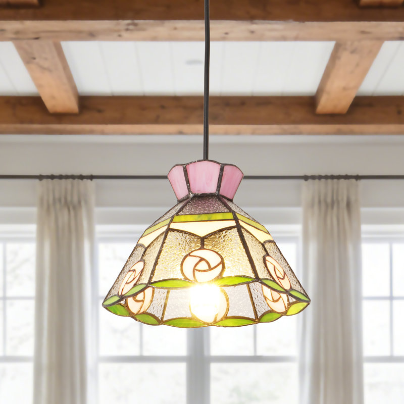 Luminaire suspendu simple en verre rose à intensité variable
