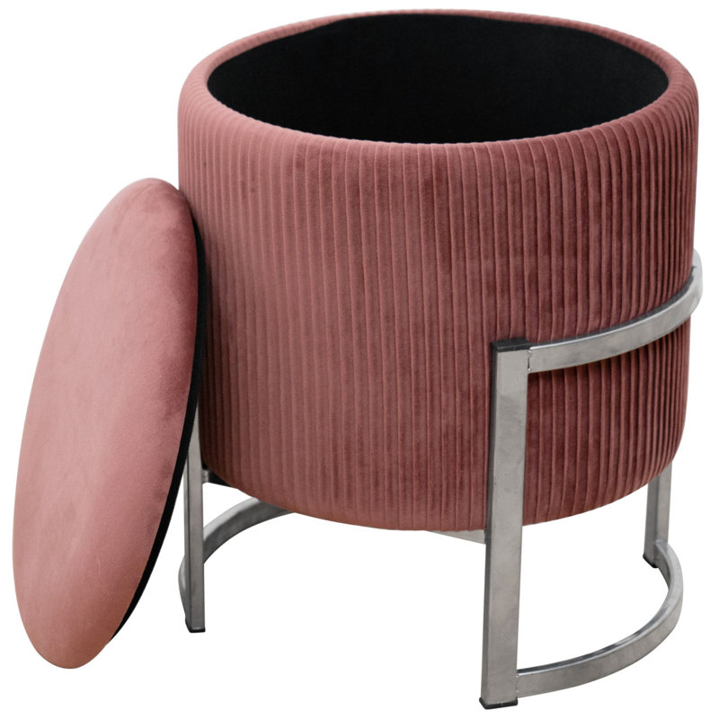 Ailine 40cm Wide Velvet Tufted Circle Pouffe Ottoman with Storage