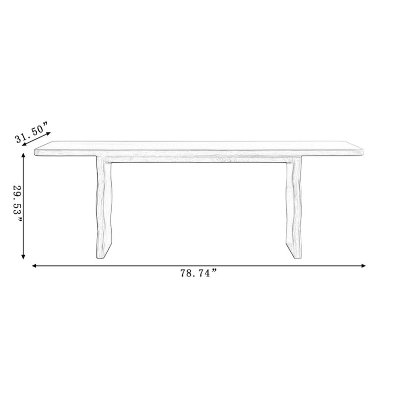 Modern Nut-Brown Rectangular Solid Wood Dining Table, 29.53"H x 78.74"L x 27.56"W