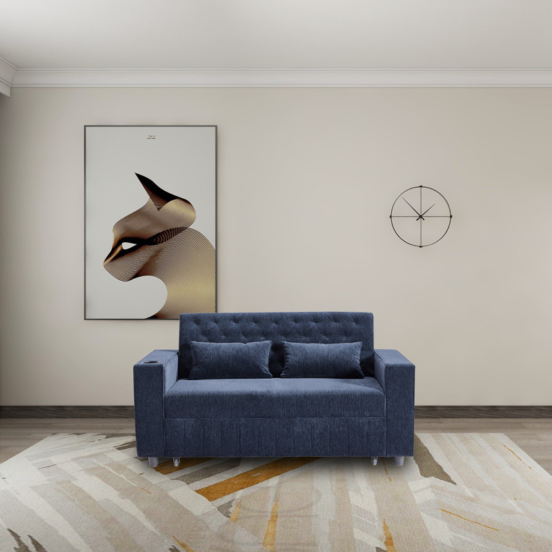 Chenille Convertible Sofa Bed, Blue
