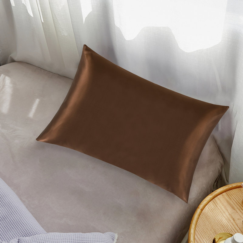 Zippered Natural Silk Pillowcase, King Pillowcase, Brown