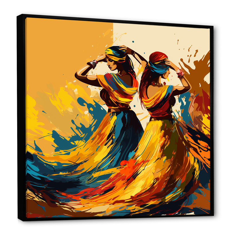 Art indien, punjabi bhangra - Art mural indien, Cadre flottant noir, H 36 po x l 36 po x P 1,5 po