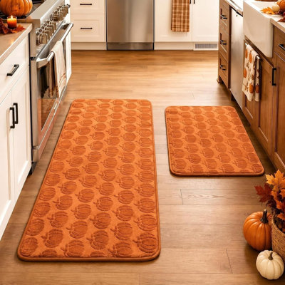 Ensemble de tapis de cuisine citrouille d'automne 2 pièces - Tapis antidérapants antidérapants, orange, 20 x 30