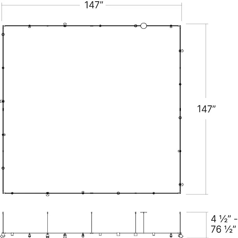 Suspenders® 1-Tier Path Square - 12' x 12' - Precise & Power Precise Smooth Cylinder Luminaires, Satin Black