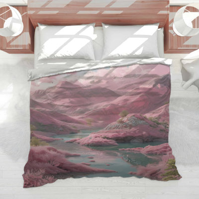 Pink Mountain Landscape Comforter
