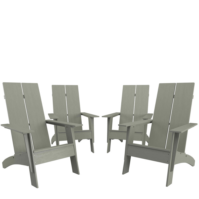Balasi Modern Dual Slat Back Indoor/Outdoor Adirondack Style Chairs, Grey
