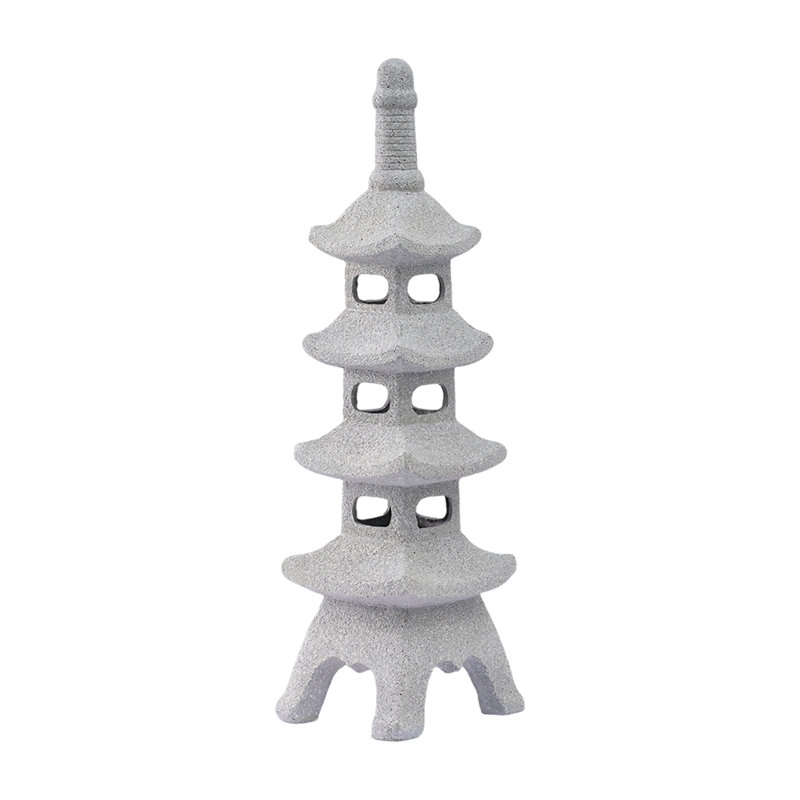 Statue de jardin pagode solaire multicouche en résine imperméable 25,4 po h - décoration de jardin pour terrasse (gris), Gris