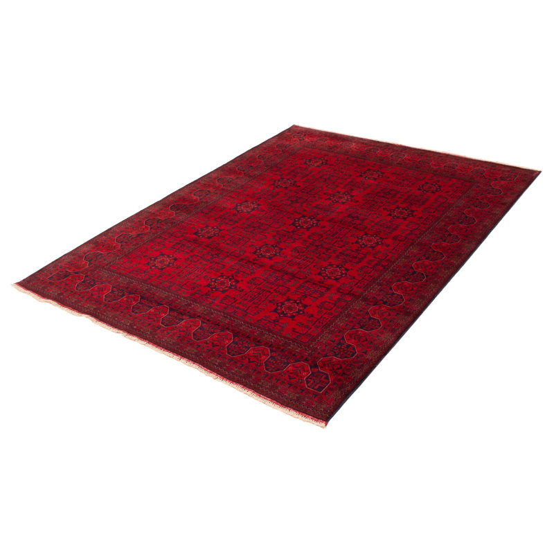 Tapis rouge / noir en laine noué à la main de conception unique 6 pi 7 po x 9 pi 7 po New Age Prampton