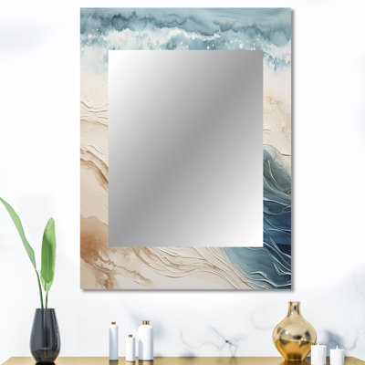 Moderne bleu et beige sable vue aérienne V - miroir mural décoratif sable de plage, miroir gris, impression d'art en métal