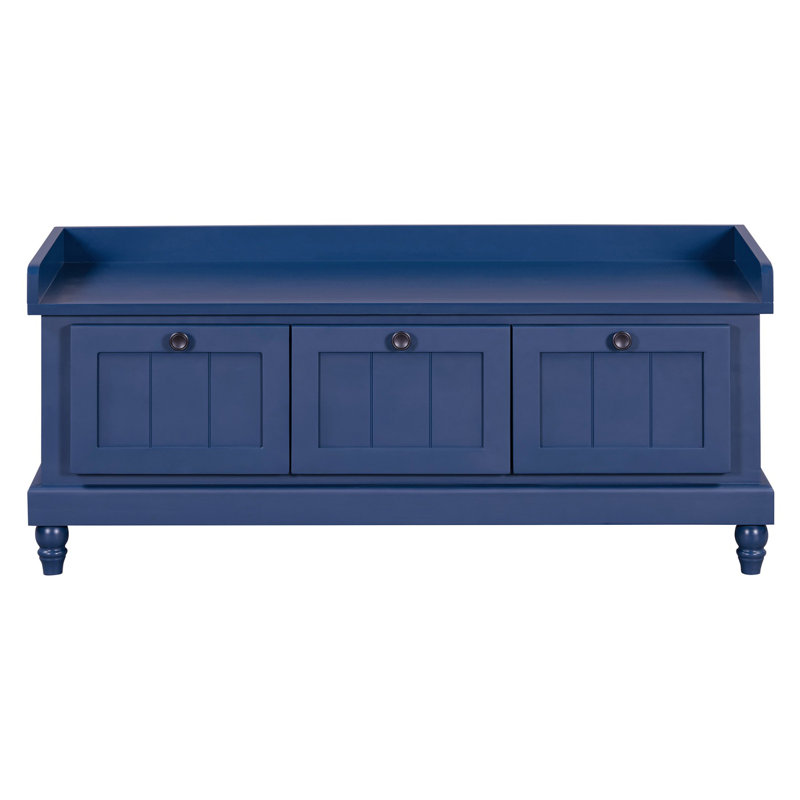 Entryway stool with storage cabinet with cushion and three drawers, Navy Blue