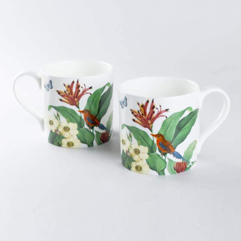 Bone China Tropical Garden Coffee Mugs, Tropical Garden