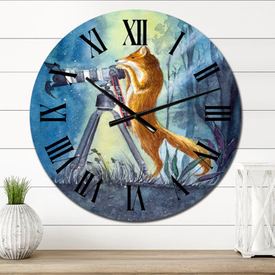 Funny Fox with a Big Camera in The Woods - Traditional Wall Clock