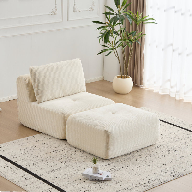 Méridienne simple moderne en mousse à mémoire de forme avec repose-pieds en tissu velours côtelé sans assemblage avec coussins