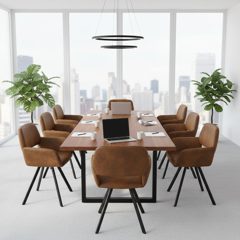 Swivel Upholstery Office Chair with Black Metal Legs for Home Office Workspace, Brown