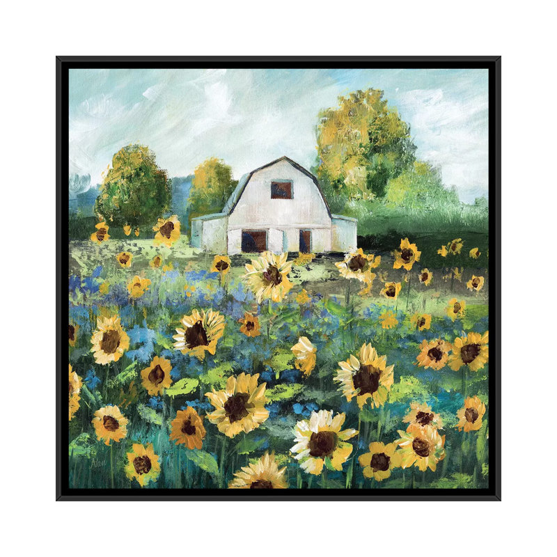 Tournesol grange par Nan - impression, Cadre noir, H 37 po x l 37 po x P 1,5 po
