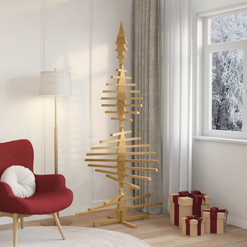  Wooden Christmas Tree with Stand Brown Solid pine wood, 6.89' H